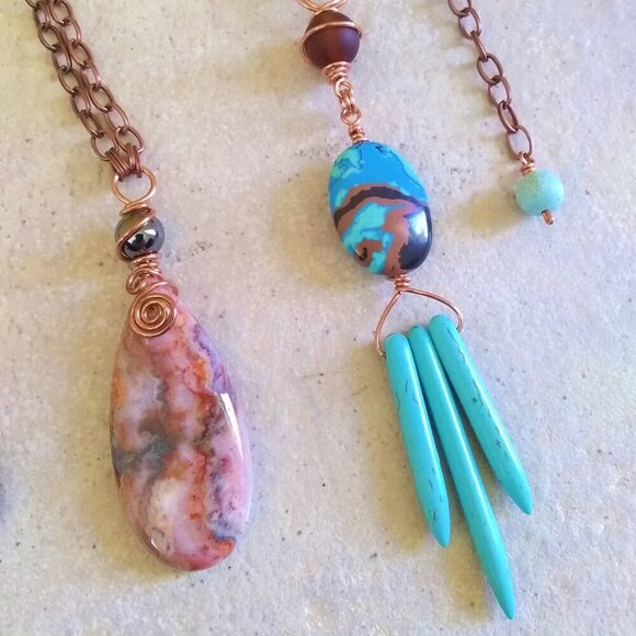 Boho Southwestern Wild Child Vibes! X-Long Turquoise & Brown Statement Necklace - Picture 12 of 12